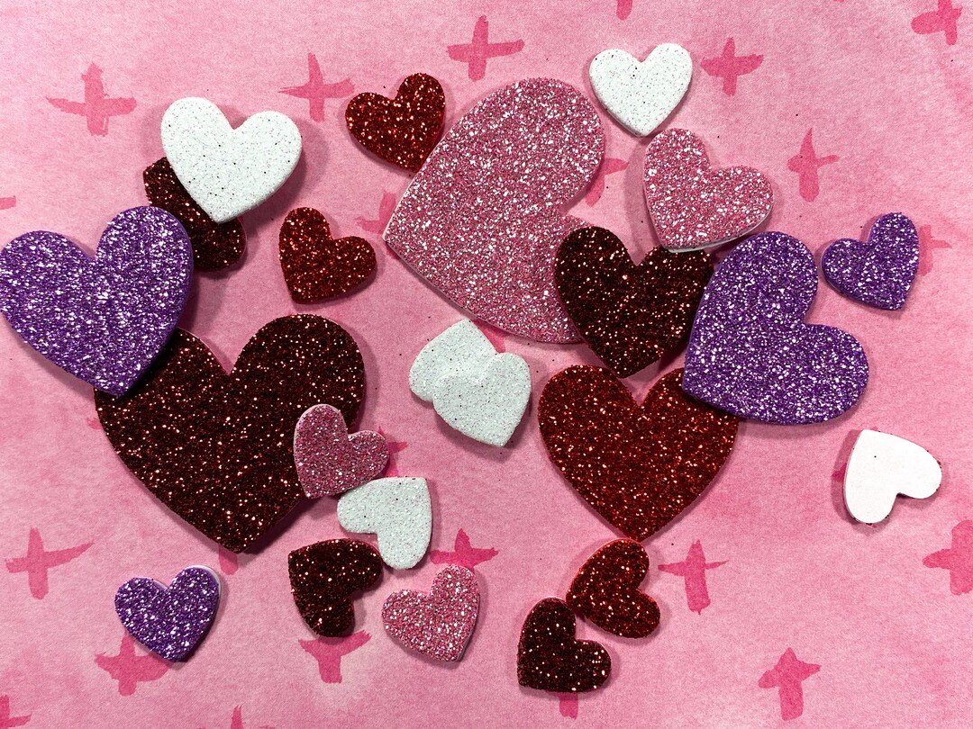 Glitter Foam Heart Stickers Valentine Scrapbooking Embellishment Etsy