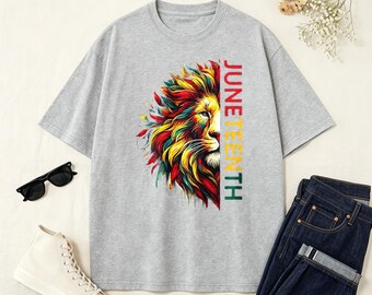 Lion Juneteenth Text T-Shirt, Black Strength Freedom Heritage Holiday Tee, Black Holiday Shirt, Black Mont Gift