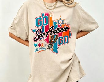 Go San Antonio T-Shirt, Texas Hoops T-Shirt, Retro Game Day Sports Fan Gift, San Antonio Basketball Fan Tee