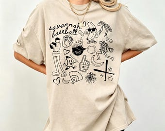 Savannah Baseball Doodle T-Shirt, City Sports Tee, Whimsical Baseball Elements Shirt, Cute Fan Top