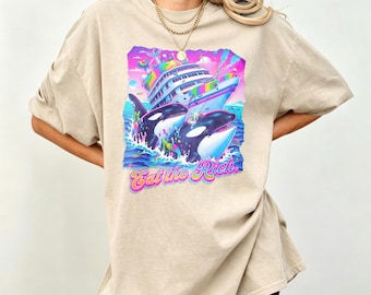Eat The Rich Orca Whale T-shirt, Retro 90s  Y2K Rainbow Orca Tee, Funny "Eat The Rich" Anti-Capitalist Tee