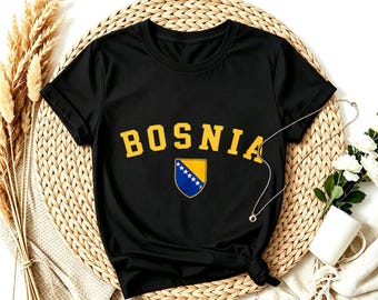Varsity Bosnia Herzegovina Shield Coat Of Arms T-Shirt, Balkan Country Patriotic Heritage Tee, World Cup Fan Gift