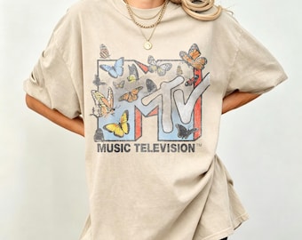 Vintage MTV Colorful Butterflies T-Shirt, Retro 90s Y2K Music Television Nostalgia Tee, Vintage Graphic Tee