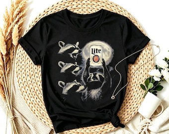 Three Raccoons Vintage Graphic T-Shirt, Retro Wildlife Drinking Casual Graphic Tee, Funny Raccon Tee, Raccoon Lovers