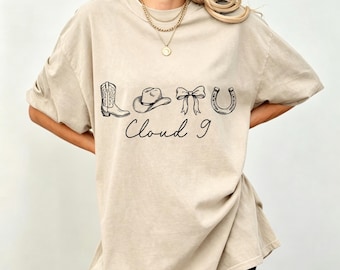 Western Cowboy  9 T-Shirt, Minimal Single Line Boho Country Line Art Cowgirl Tee, Girly Country Music Shirt, Bow and Horseshoe Tee