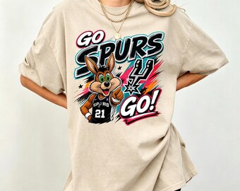 Retro Graffiti Style Coyote Mascot Go Spurs Go Graphic T Shirt, San Antonio Basketball Game Day Fan Tee, Spurs Supporter Gift Shirt