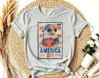 Vintage Eagle America 250 T-Shirt, Patriotic USA Flag Bandana Eagle Tee, 4th Of July Independence Day Gift Shirt