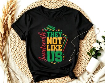 Juneteenth 1865 They Not Like Us Mixed Script Bold Text T-Shirt, Pan African Black Pride Freedom Tee