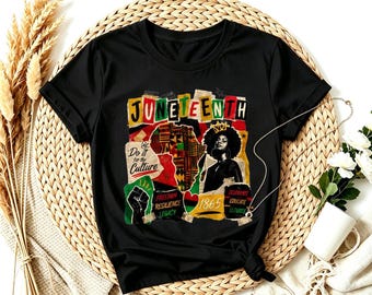 Vintage Black Queen African Map Juneteenth 1865 T-Shirt, Freedom Culture Black Heritage Tee, Black Mont Gift