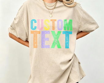 Customizable Block Custom Text T-Shirt, Blank Personalized Distressed Font Casual DIY Tee