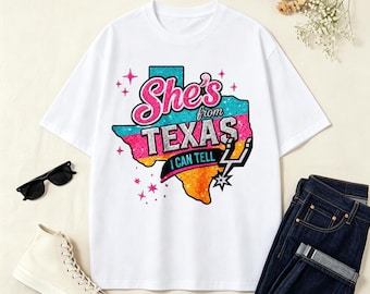 She’s From I Can Tell Shirt, Texas Map Tee Cowgirl Western Country Women Shirt, Summer Casual Shirt