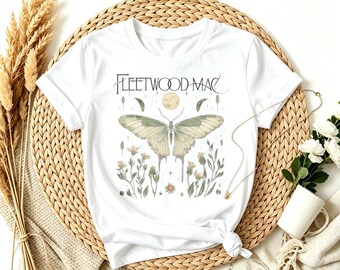 Fleetwood Mac Moon Moth Washed T-shirt, Vintage Lunar Moth Graphic Tee, Vintage Trendy Casual for Daily Wear,Round Neck Tee