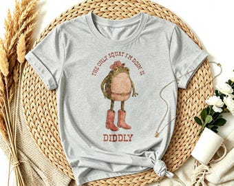The Only Squat I Do Is Diddly Cowboy Frog Vintage Washed T-Shirt, Funny Western Country Frog Casual Tee, Humor Frog Shirt