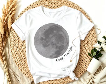 Full Moon Copy Moonjoy Minimalist Graphic T-Shirt, Vintage Grey Moon Celestial Casual Tee