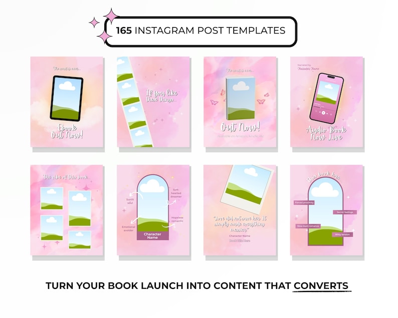 Instagram Book Launch Templates for Romance Authors Canva Templates