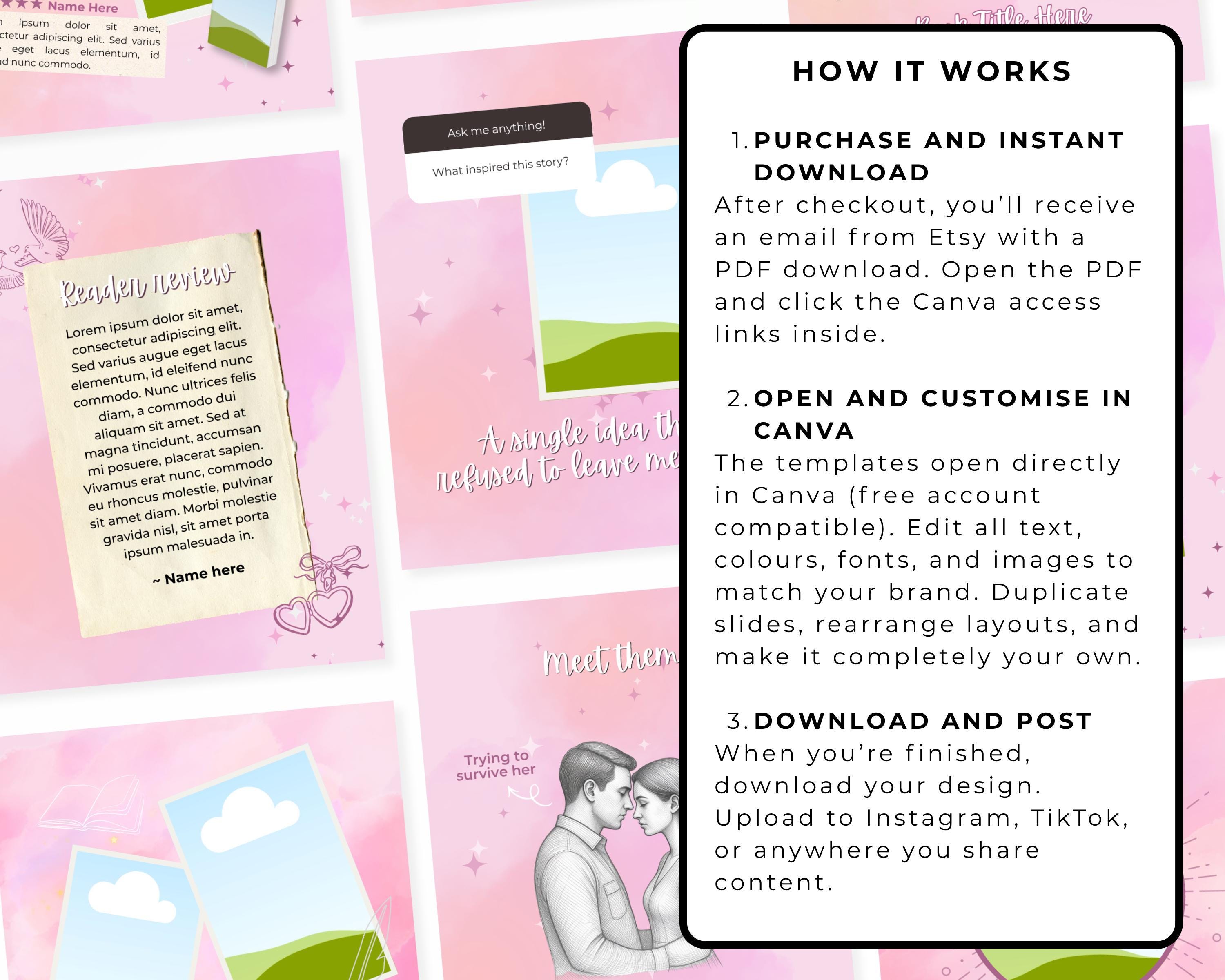Instagram Book Launch Templates for Romance Authors Canva Templates ...