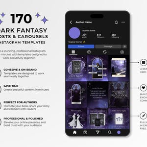 Starlight book launch Instagram templates for authors, Canva editable bookstagram templates with dark night sky aesthetic, gold and silver accents, purple templates, celestial theme, Instagram post story reel templates for book marketing, author social media kit, book promotion content, cover reveal countdown launch day posts, fantasy romance bookstagram templates, indie author branding kit, aesthetic Instagram templates, content creator bundle for authors, social media templates Canva download