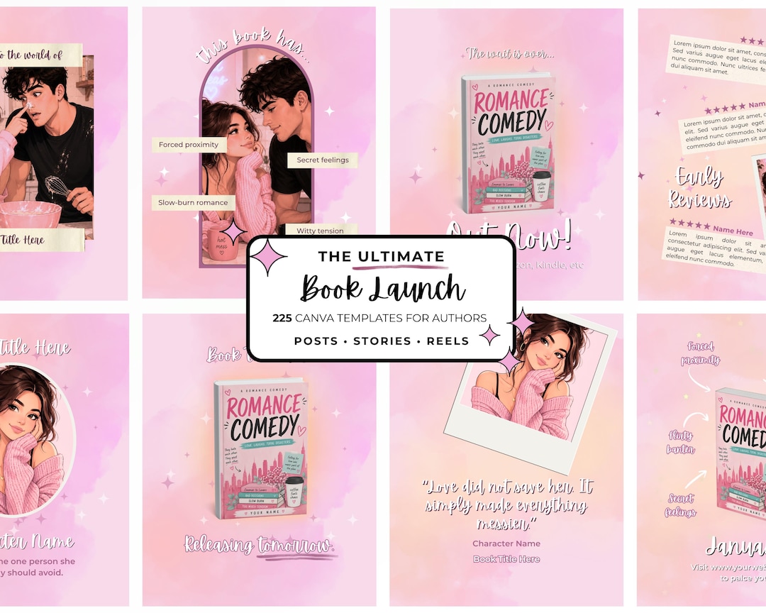 Instagram Book Launch Templates for Romance Authors Canva Templates