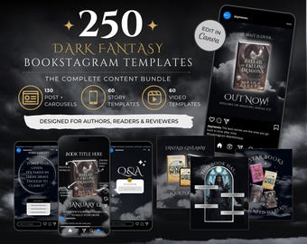 Dark Fantasy Bookstagram Canva Templates Bundle, Posts, Stories, Reels for Authors, Book Marketing and Book Lovers