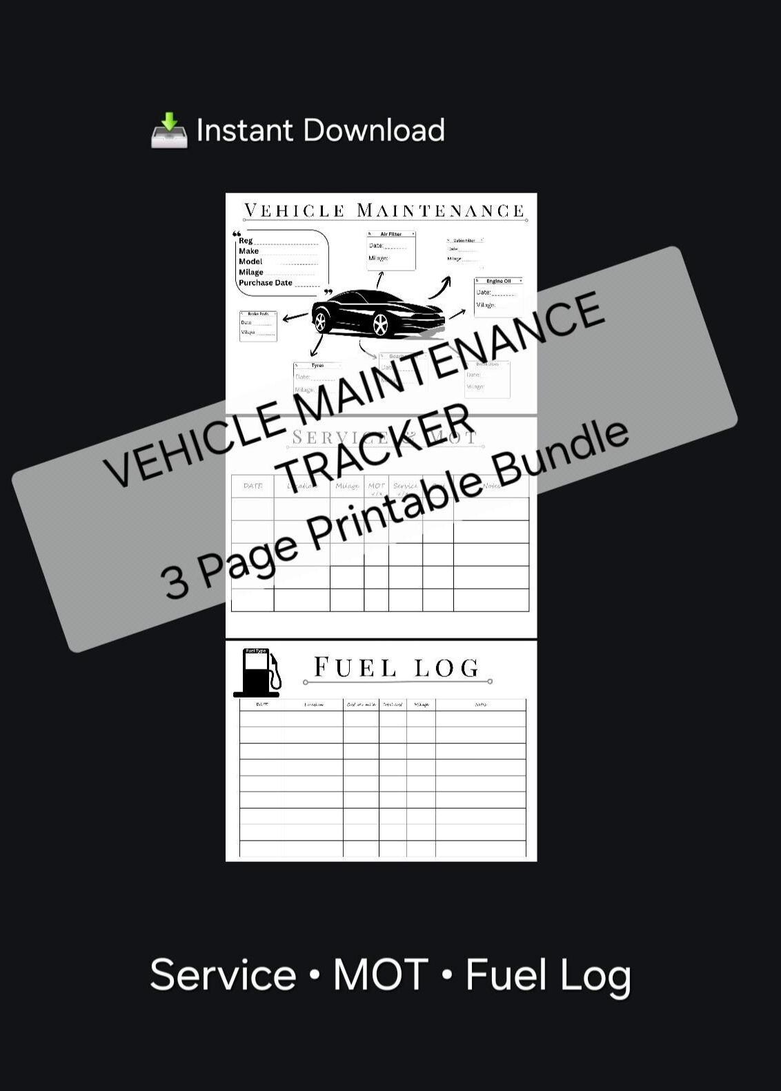 Vehicle Maintenance Tracker Printable | Car Service Log Book | MOT ...