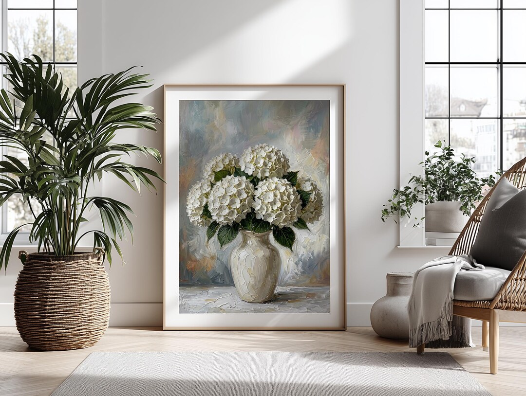 Hydrangea Art Print, Antique Oil Painting Style, Botanical Wall Art - Etsy
