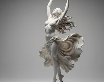 Elegante tanzende Frauenstatue, fließende Stoffkunst, 3D-Druck-STL-Datei