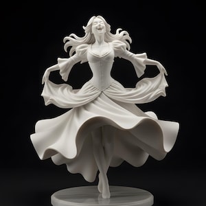 Dancing Woman Sculpture STL File, Flowing Victorian Dress Digital Download