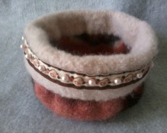 Cache Pot with Pearl Trim, Wool Felt, HandStitched