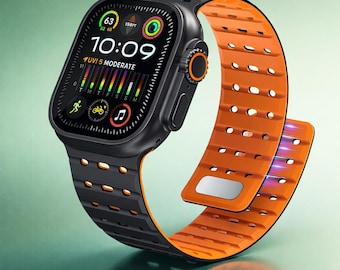 Correa magnética de silicona para Apple Watch – Correa deportiva transpirable para Series 10-5, SE, Ultra de 49 mm