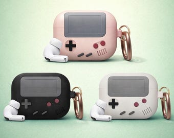 Funda para AirPods con diseño de consola de videojuegos retro: funda protectora de silicona con llavero.