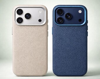 Lychee Leather iPhone Case, MagSafe, Shockproof, Alloy Camera Cover, 13-17 Pro Max