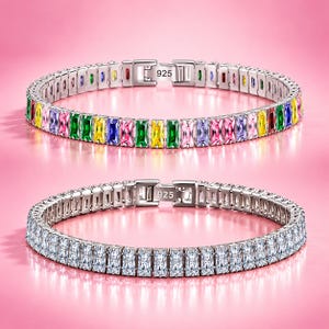 Funkelndes Kristallarmband aus 925er Sterlingsilber, elegantes Damen-Tennisarmband, Brautjungfernschmuck, Hochzeitsgeschenk, Geburtstags- oder Jahrestagsgeschenk