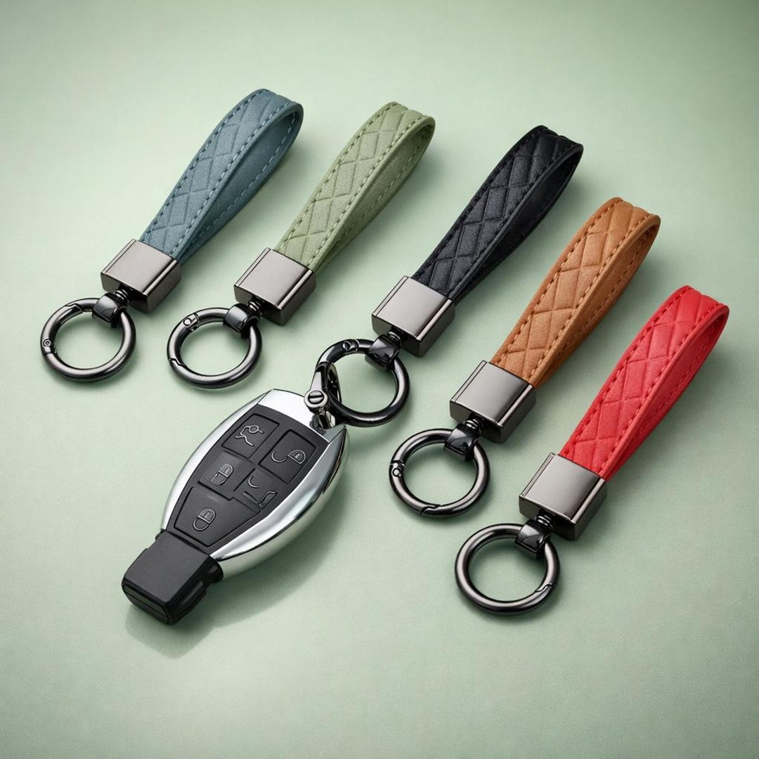 Luxury Leather Car Keychain – Black Plaid Buckle Key Ring - Etsy