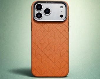 Funda MagSafe de piel sintética con diseño de cuadrícula de diamante para iPhone 17/16/15 Pro, funda protectora.