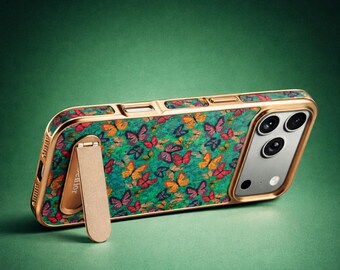 Funda para iPhone con diseño de mariposa y soporte magnético, cubierta de piel sintética (iPhone 17 Pro Max, 16, 15, 14, 13)