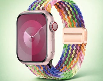 Correa elástica trenzada para Apple Watch – Correa tejida con hebilla magnética para iWatch (38 mm–49 mm)