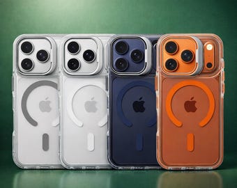 Funda magnética de lujo para iPhone 17 Pro Max, transparente, a prueba de golpes, con MagSafe, protección para la lente y soporte integrado para 16, 15, 14, 13 y 12 Plus