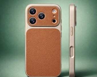 Funda de lujo para iPhone de piel de lichi: cubierta rígida mate, protección para la cámara (iPhone 17 Pro Max)
