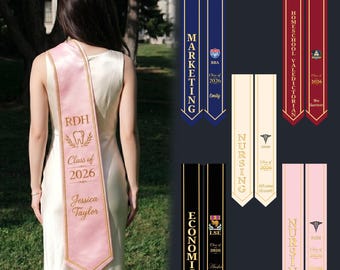 Custom Graduation Stole (not embroidered), Personalized Name Class Year, College Major Satin Sash, Graduation Scarf, Students Ceremony