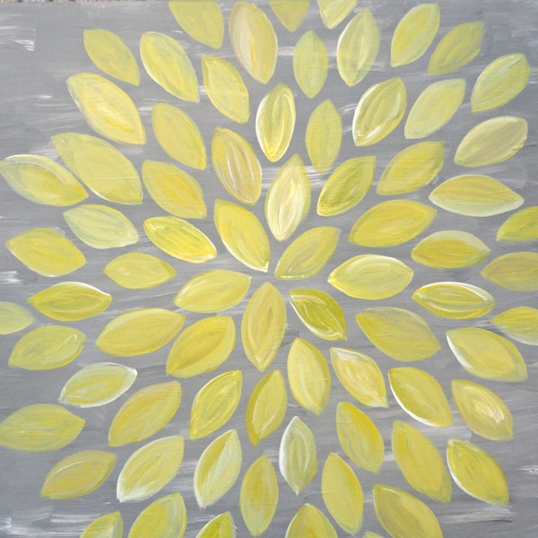Yellow Grey Painting - Modern Floral Leaf Art - Original 16x20 Canvas Design by Jessica Kime