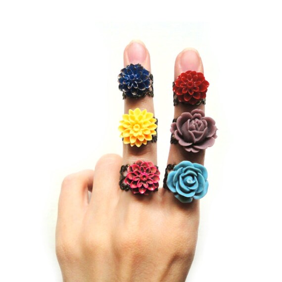 Items similar to Colorful Flower Rings Choose Your Favorite Color