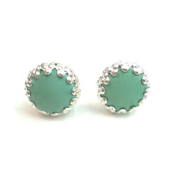 Items similar to Mint Green Stud Earrings Perfect Silver Posts for