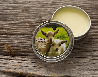 Coconut Lemongrass Hand Salve made with farmstead beeswax and organic oils