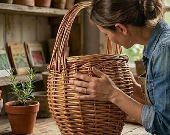 Borsa a secchiello in paglia intrecciata - Borsa estiva in rattan fatta a mano per la spiaggia e i picnic