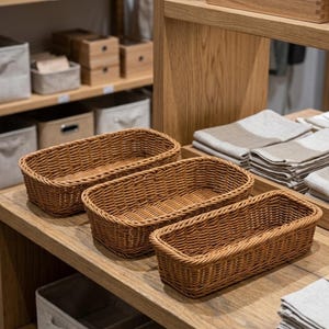 Imitation Rattan Basket, Rectangular Plastic Storage Bin, Picnic, Kitchen Organizer