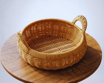 Imitation Rattan Storage Basket – Handmade Round Boho Woven Tray for Organizing Keys, Snacks