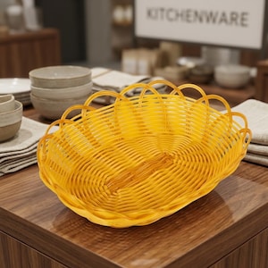Woven Fruit Basket, Realistic Plastic Imitation Rattan, Durable Serving & Storage
