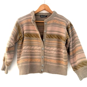 Vintage Allieri Italian Wool Silk Angora Knit Cardigan Taupe Cropped 21” Pit To Pit Medium / Small