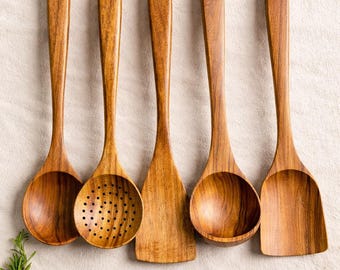 Spatola in Legno, Spatola in Legno per Cucinare con Cucchiai in Legno Strutturati Leggeri Cucchiai in Legno per Cucinare per Mescolare Farina, Insalate, Pancake, Scolare la Pasta
