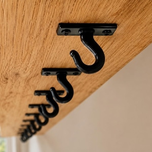 Under Shelf Mug Hooks | Black Iron Cup Hooks | Under Counter Mug Holder | Kitchen Storage Hooks | Coffee Station Organizer | Space Saving